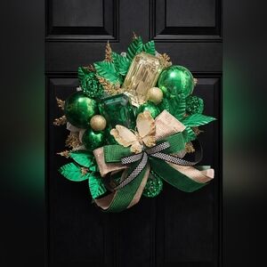 XL Elegant St Patricks Day Wreath, Green And Gold Spring Designer Wreath